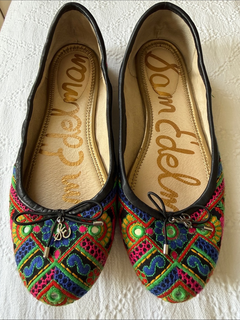 Sam Edelman Felicia Multicolor Embroidered Pointed Ballet Flats